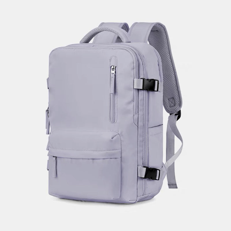 Travel Backpack With Multiple Compartments And USB Charging Port - light purple