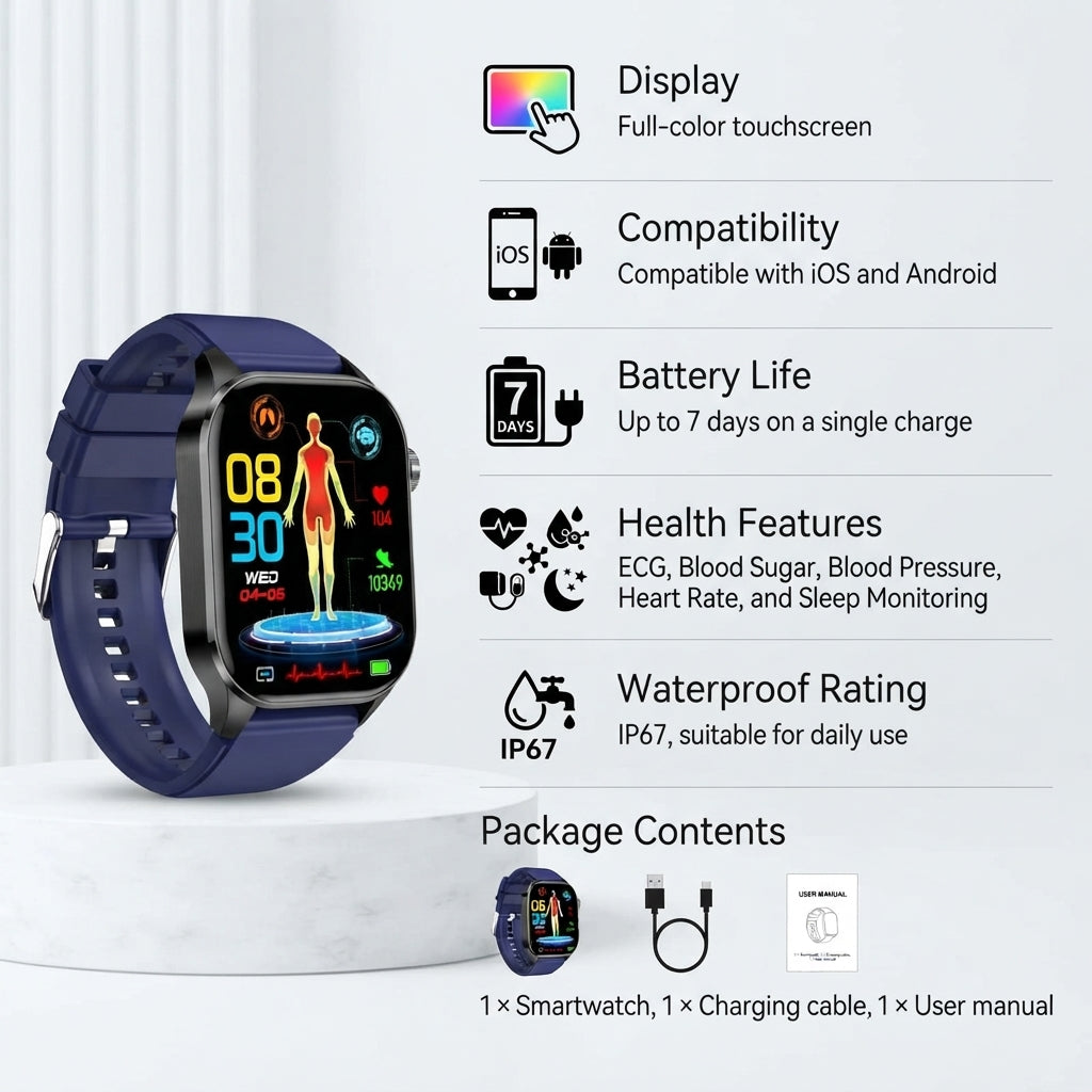 Smart Watch With Heart Rate Monitoring For Health Tracking