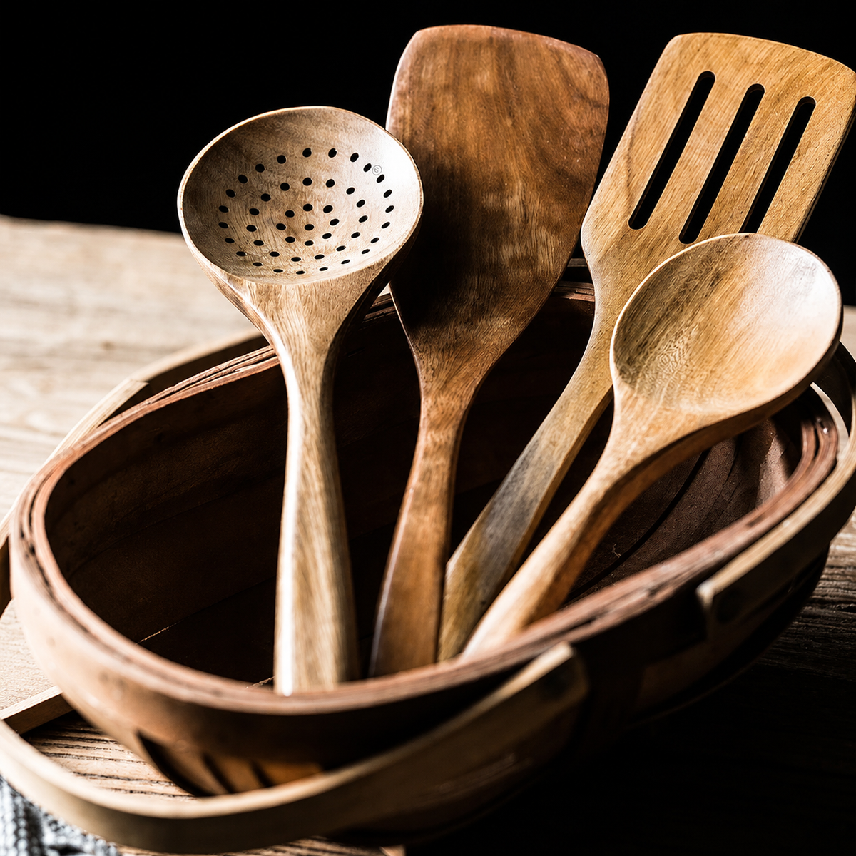 Wooden Kitchen Utensil Set with Holder