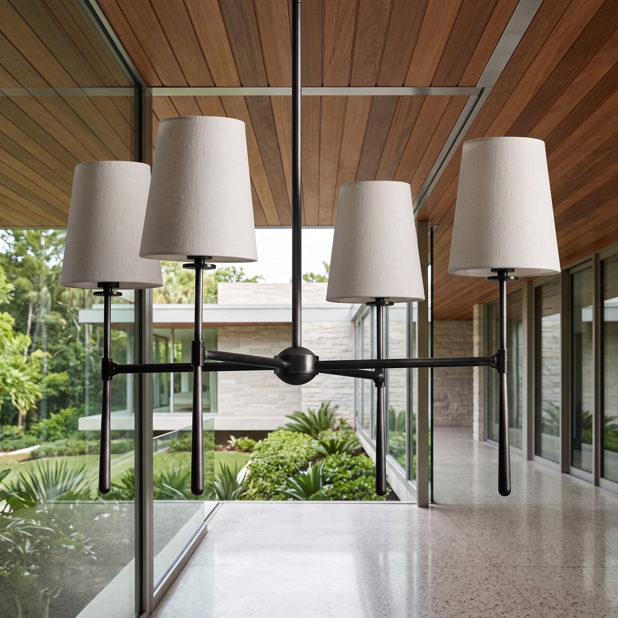 Fabric pendant light with pleated drum shade