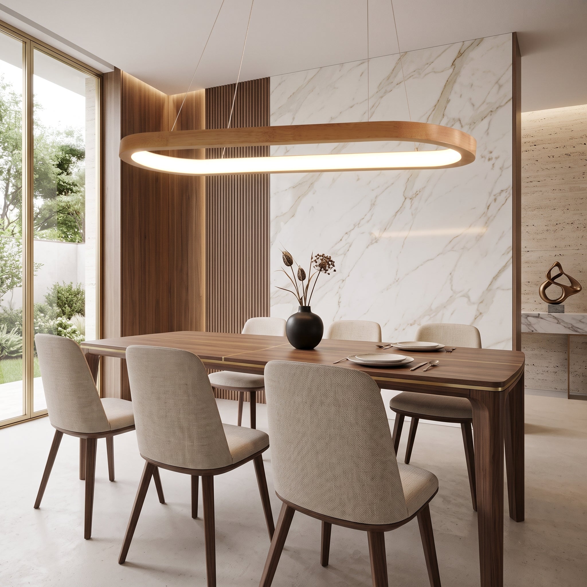 Oval wooden pendant light fixture