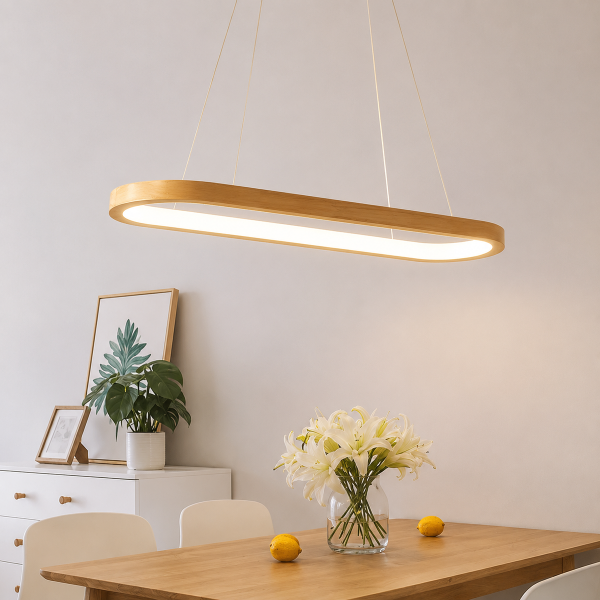 Oval wooden pendant light fixture