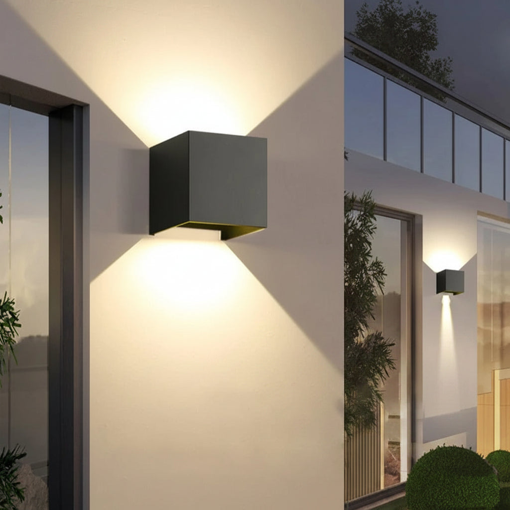 Outdoor wall light with slim vertical housing