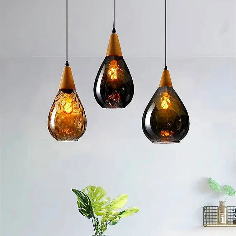 Glass pendant light with ripple texture