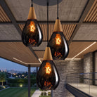 Glass pendant light with ripple texture - smoke gray