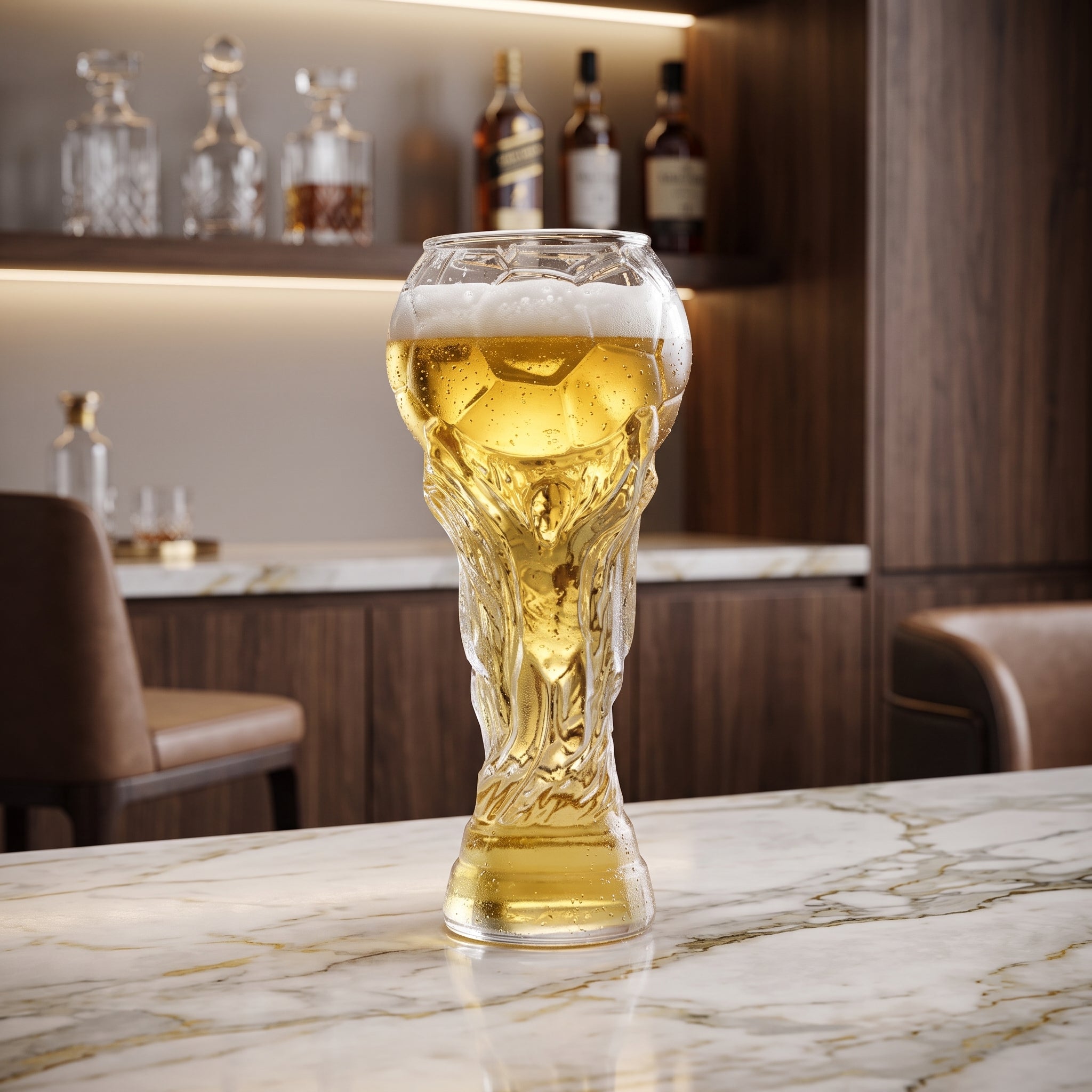 Beer Glass Mug with Football Trophy Design