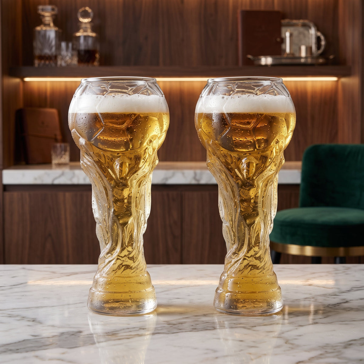 Beer Glass Mug with Football Trophy Design