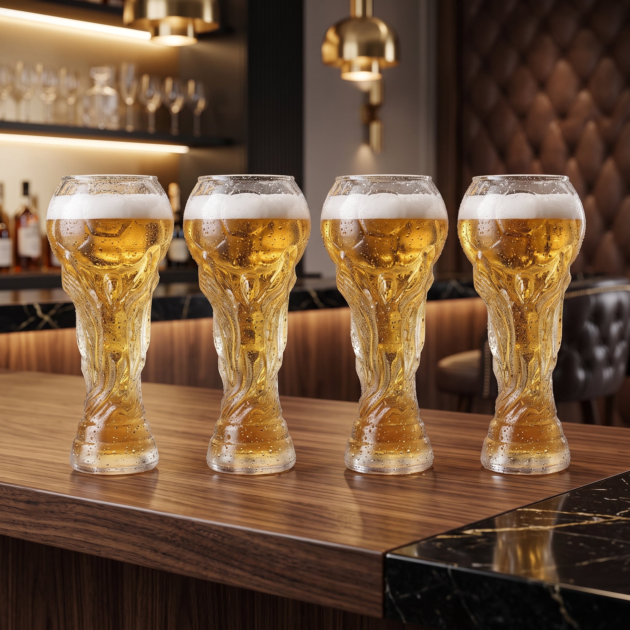 Beer Glass Mug with Football Trophy Design