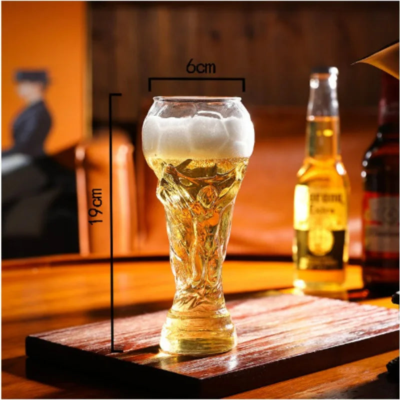 Beer Glass Mug with Football Trophy Design