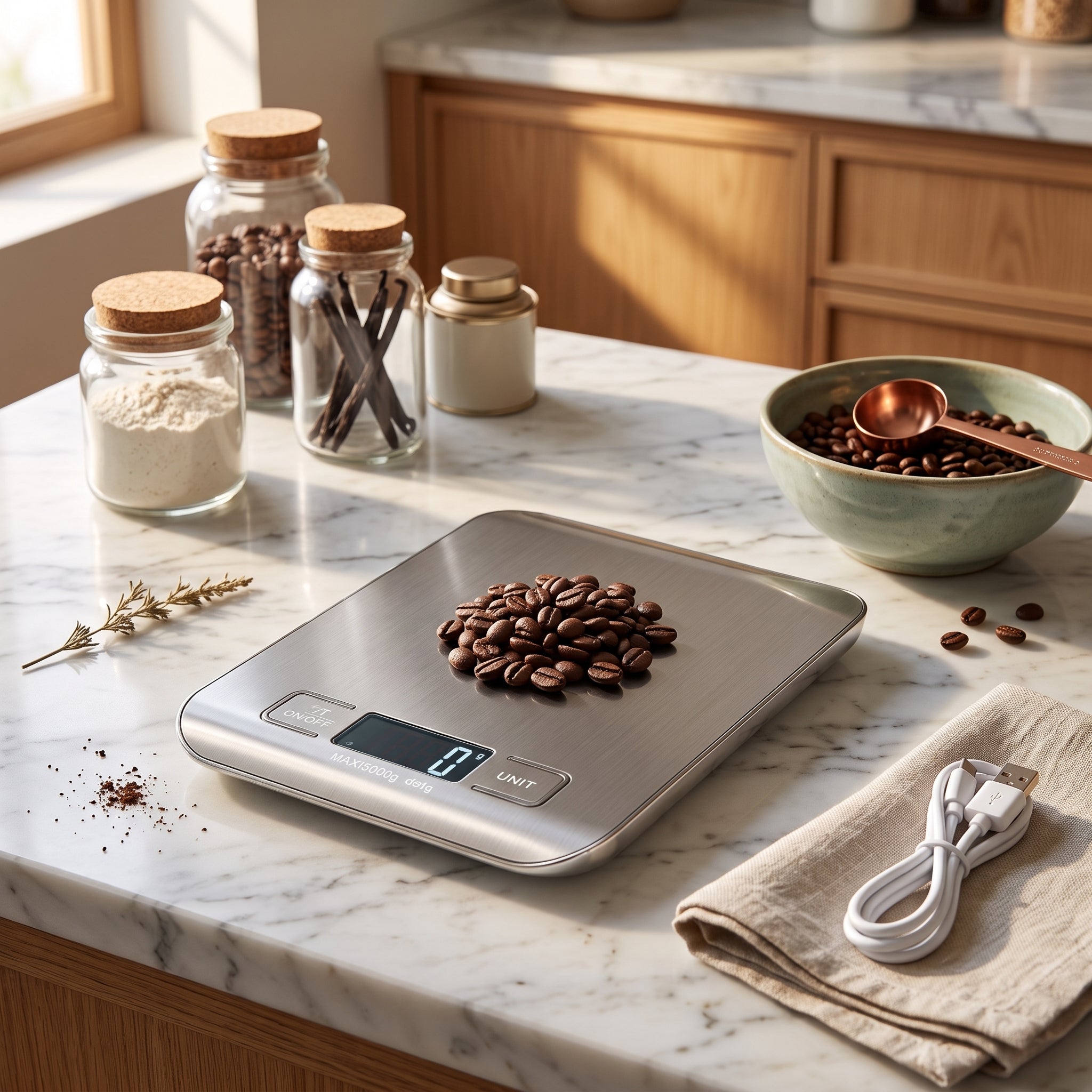 Kitchen Food Scale Digital Rechargeable USB - white 5kg-usb charging