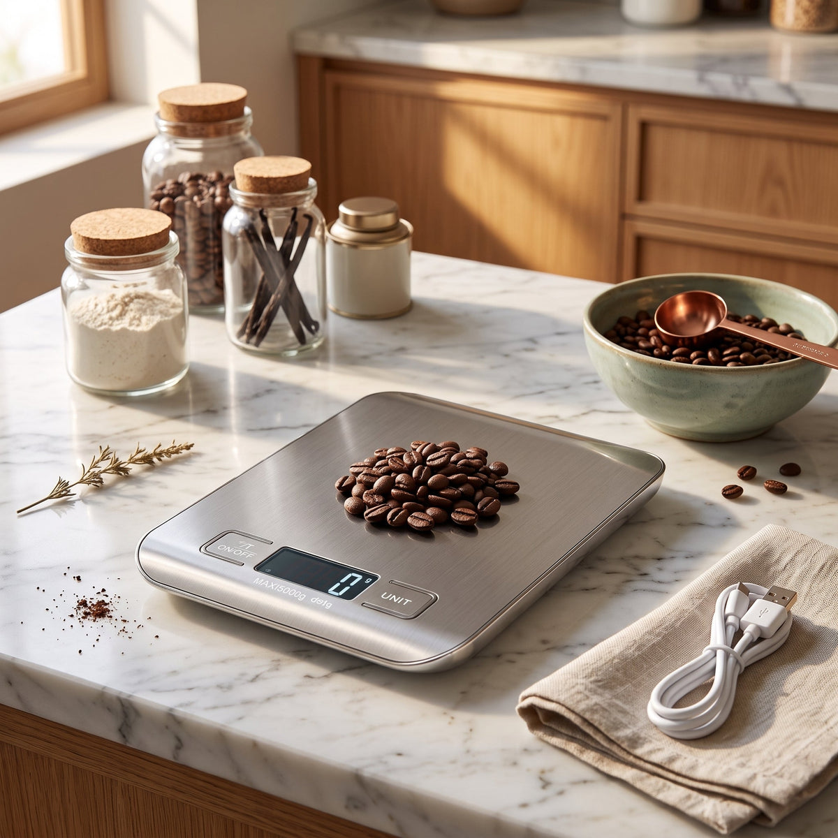 Kitchen Food Scale Digital Rechargeable USB - white 5kg-usb charging