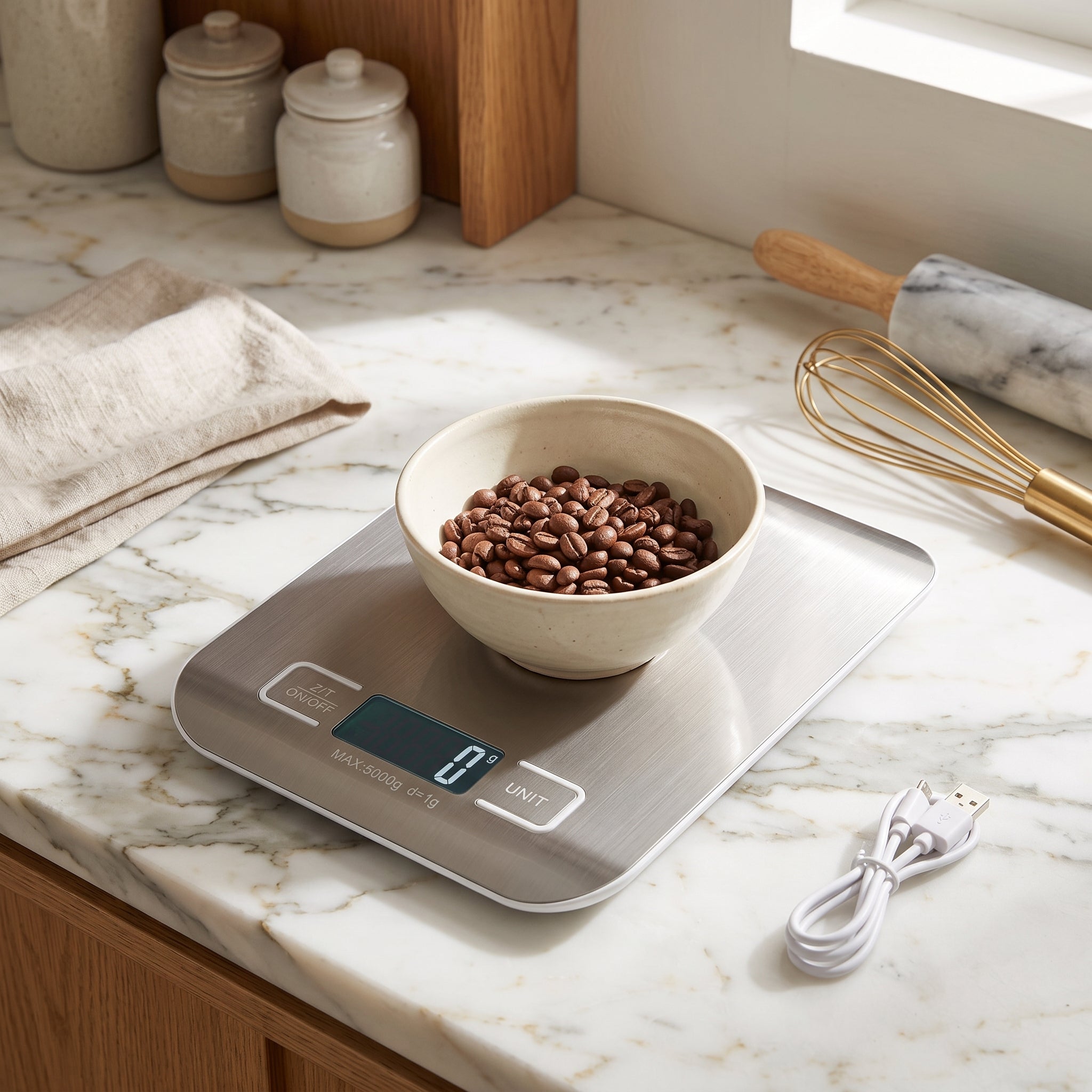 Kitchen Food Scale Digital Rechargeable USB - white 10kg-usb charging