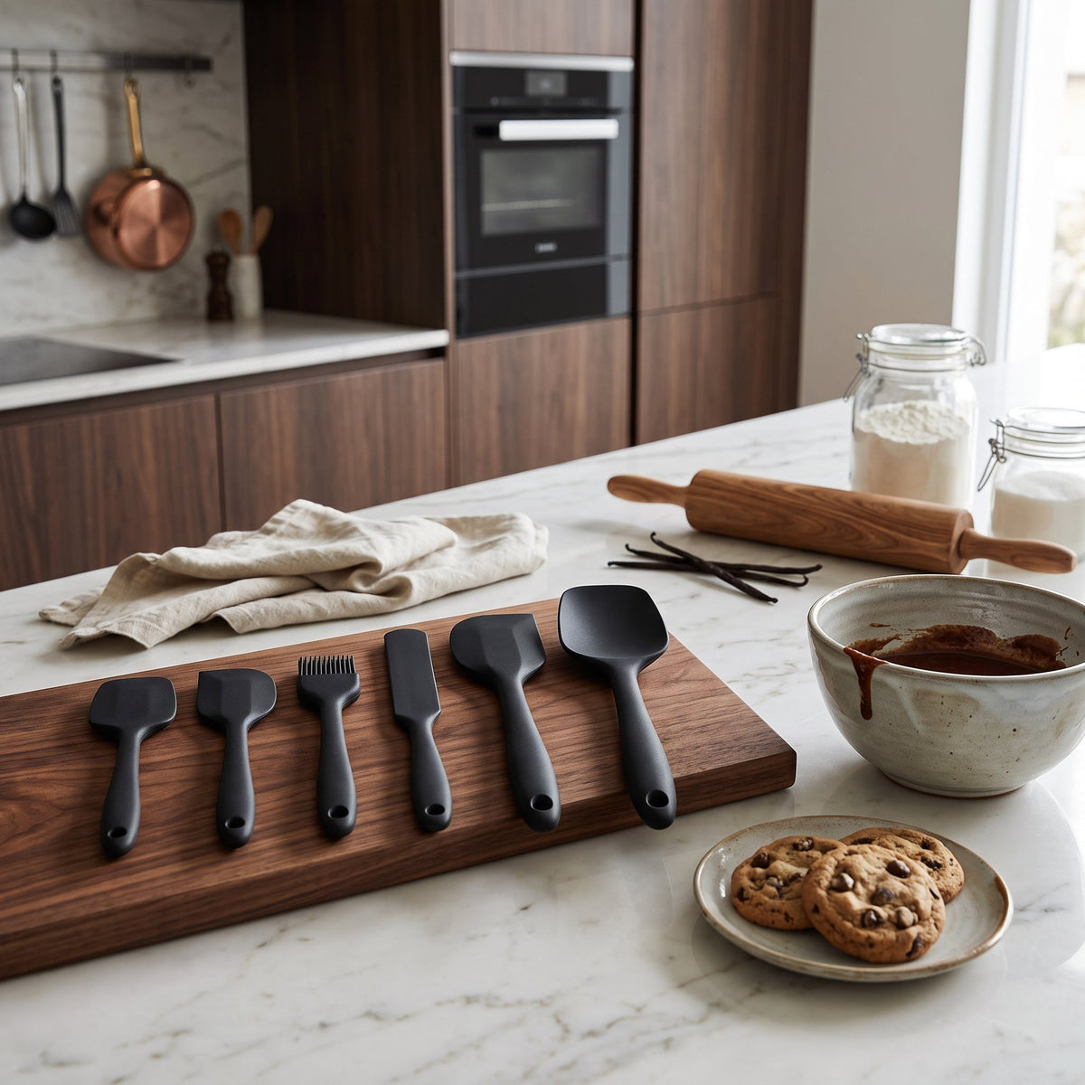 Spatula Set of Silicone Kitchen Baking Tools - black