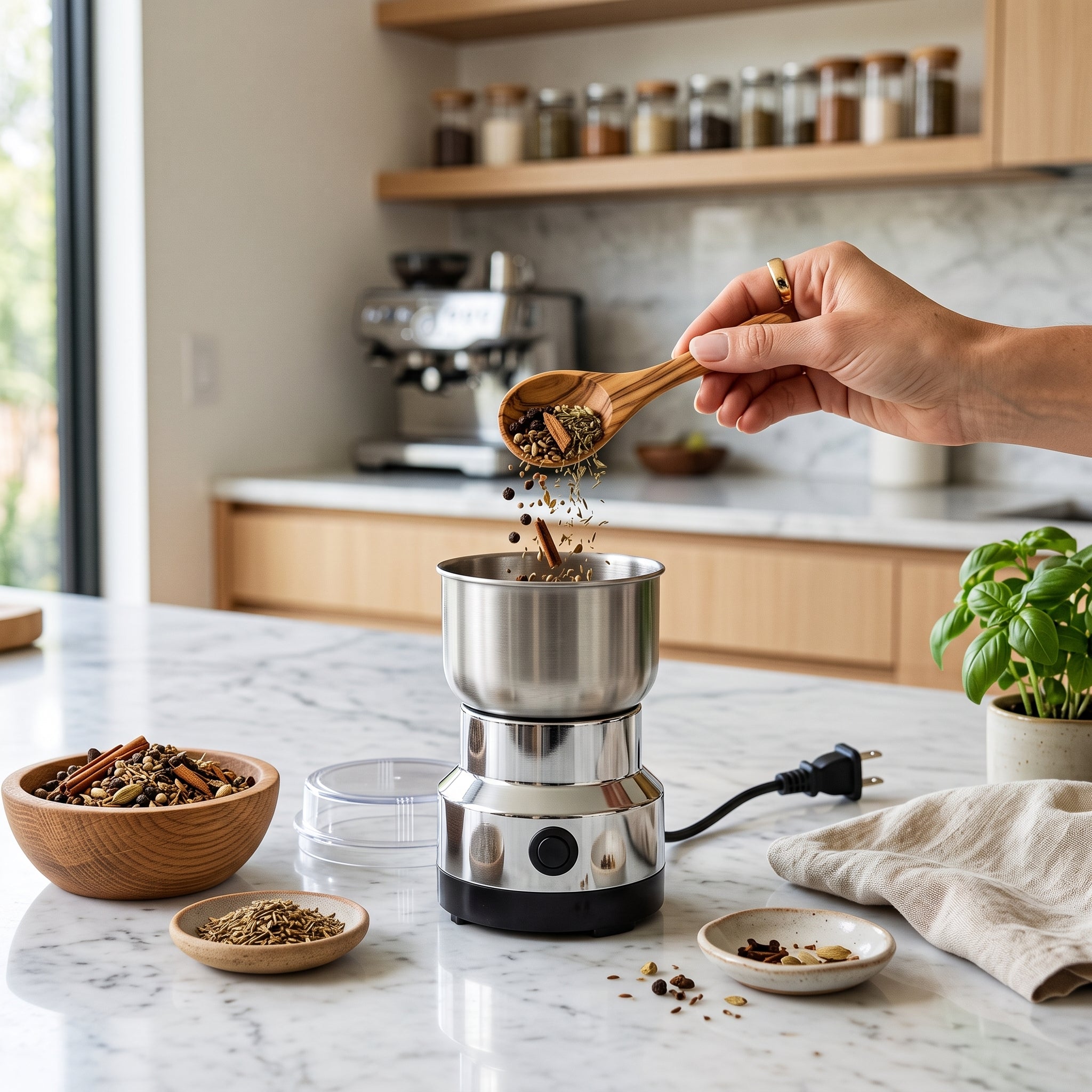 Electric coffee and spice grain grinder machine