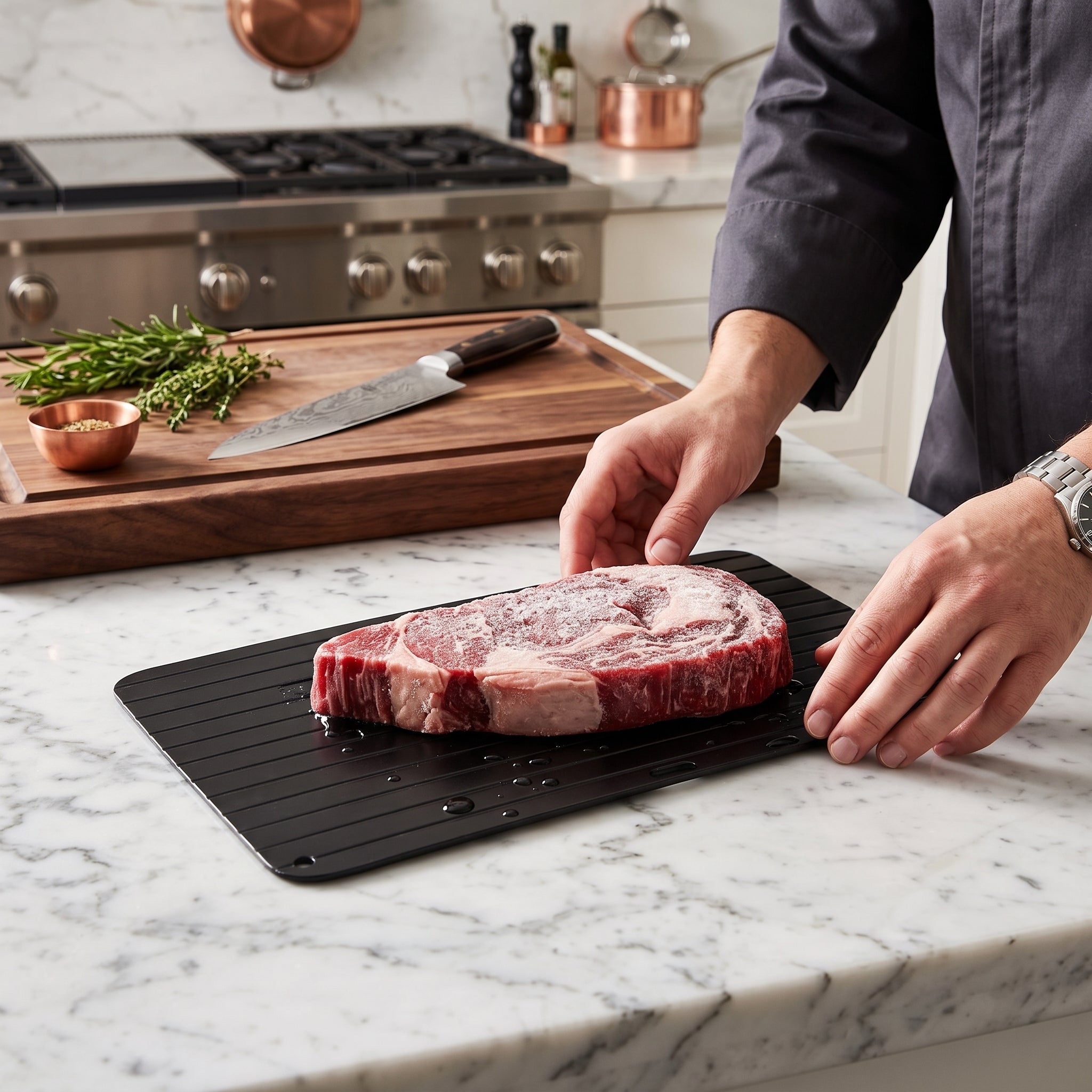Aluminium defrosting tray for kitchen thawing food
