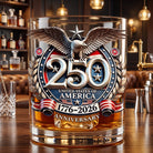 Whiskey glass rotating drinking tumbler with eagle design - blue black