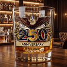 Whiskey glass rotating drinking tumbler with eagle design - gold brown