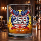 Whiskey glass rotating drinking tumbler with eagle design - white gold