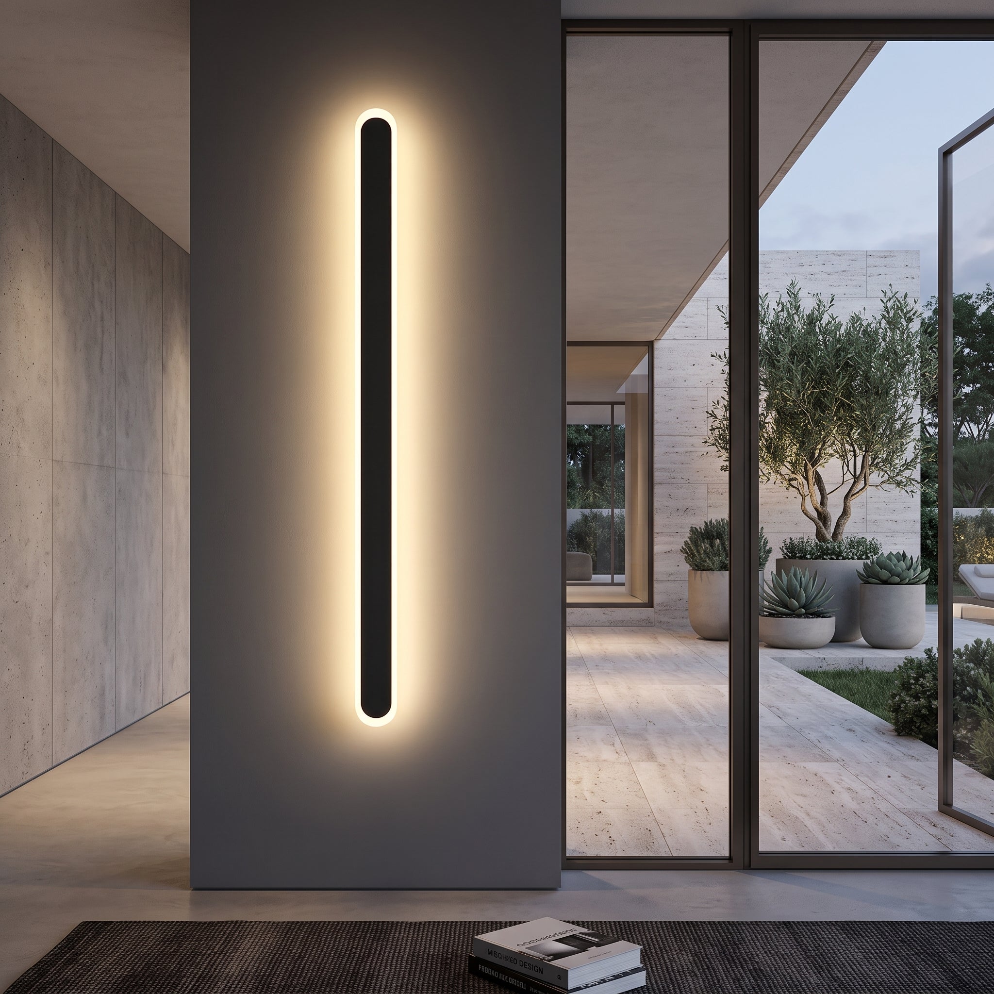 LED linear wall light fixture with slim strip - warm white