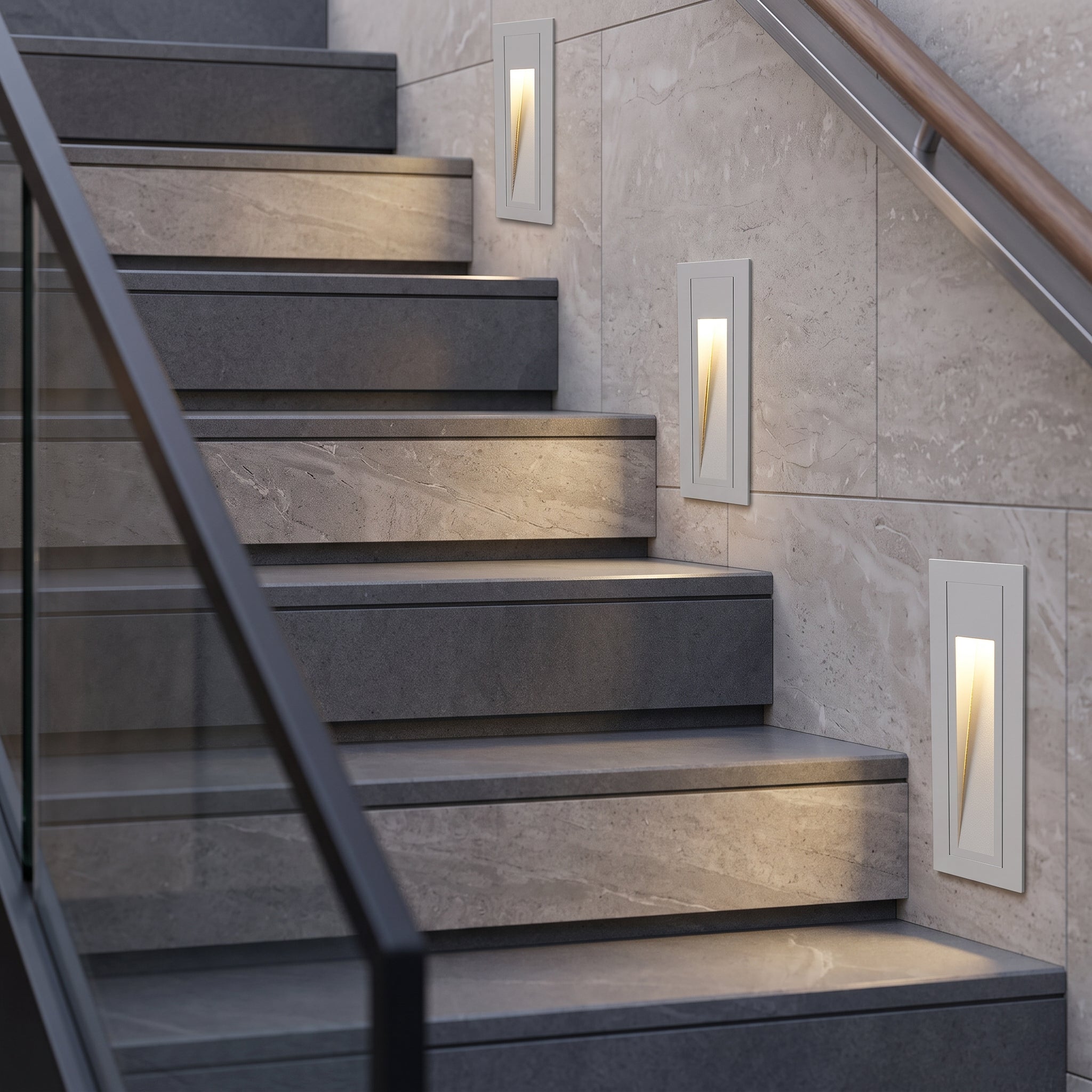 LED recessed step wall light fitting - white
