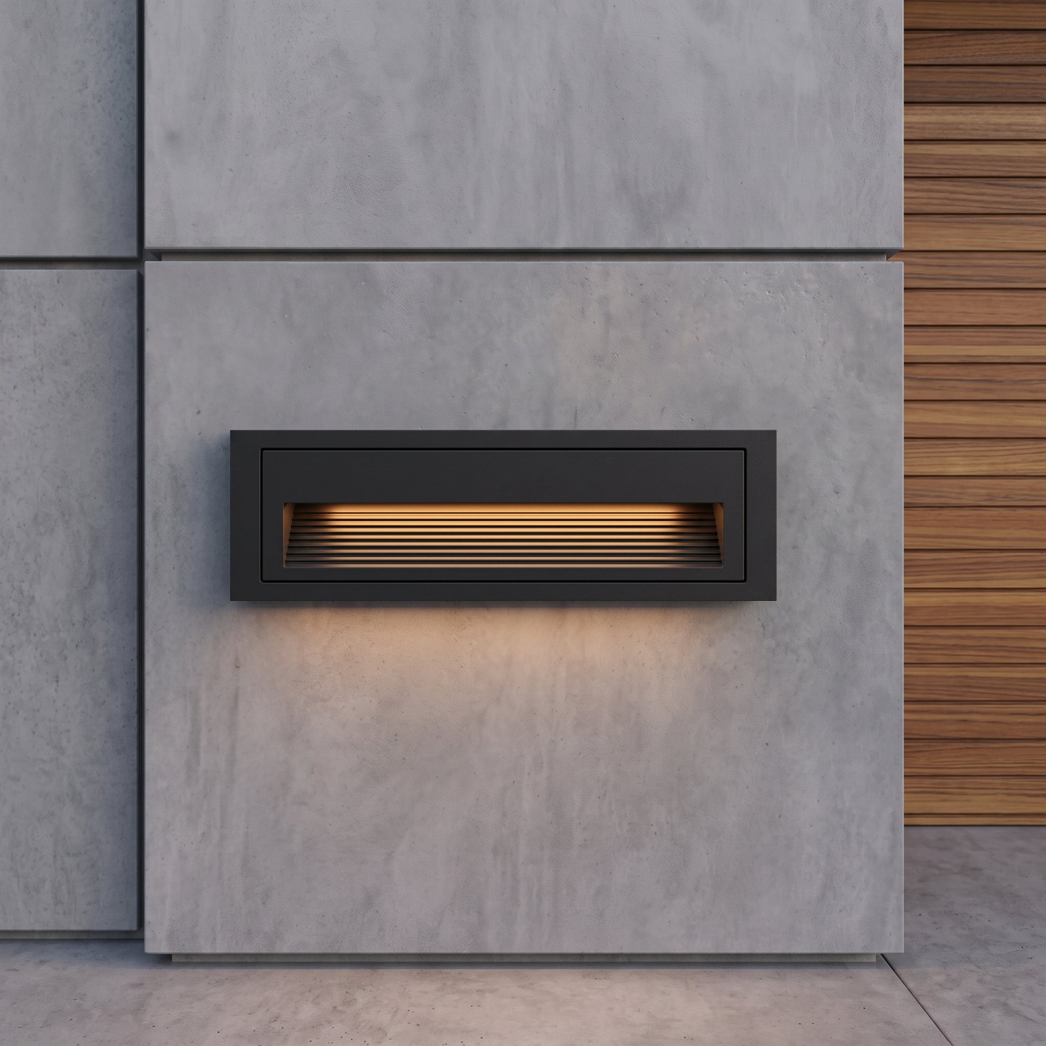 LED recessed step wall light fitting - black