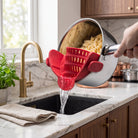 Pot strainer with adjustable clip on stainless steel - red