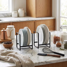 Multi tier metal plate storage rack organiser