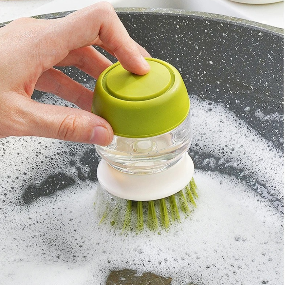 Dish scrub brush with soap dispenser