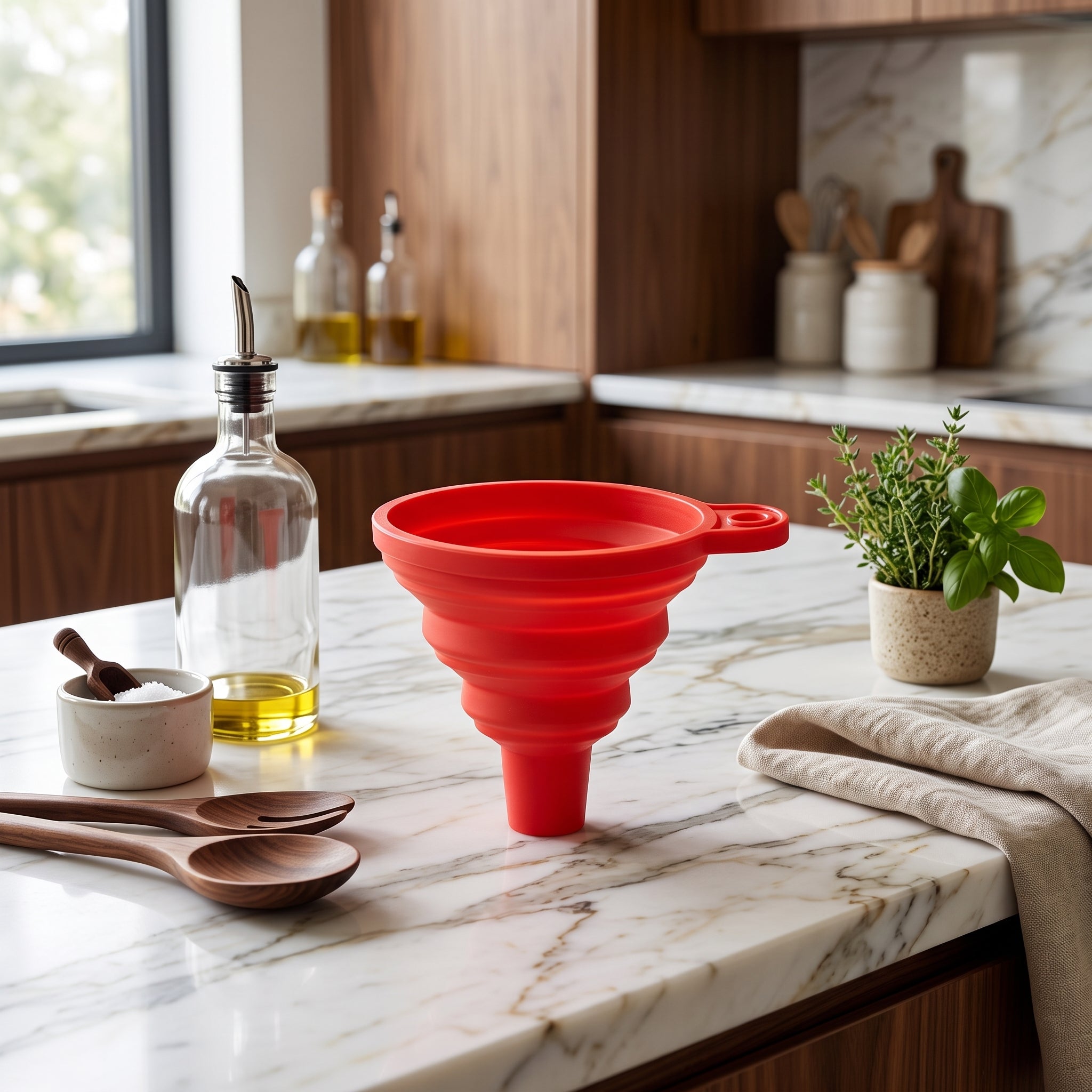 Kitchen funnel in collapsible silicone design - red