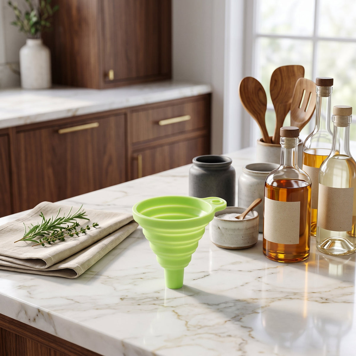 Kitchen funnel in collapsible silicone design - green