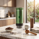 Espresso coffee maker machine with portable wireless design - metallic green