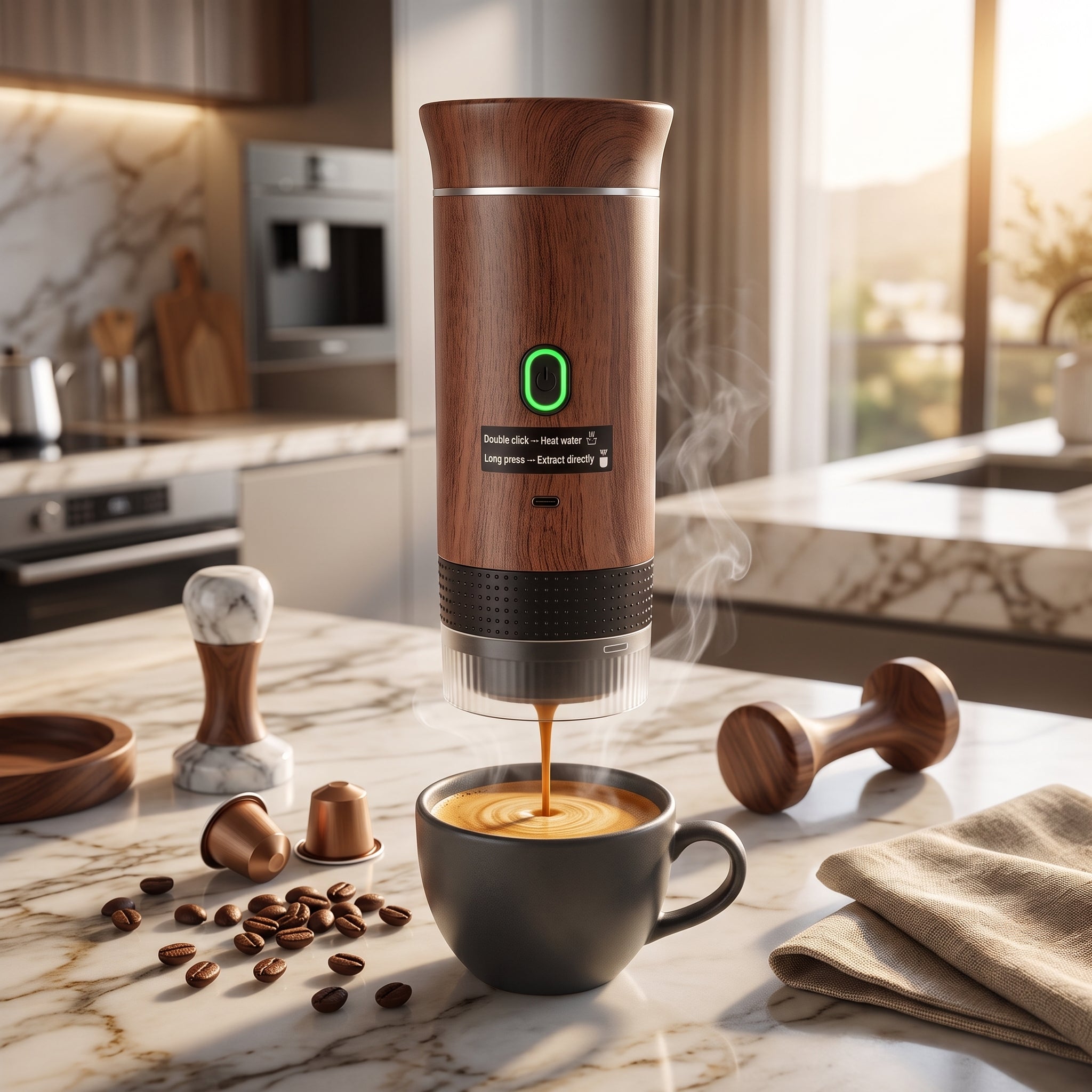 Espresso coffee maker machine with portable wireless design