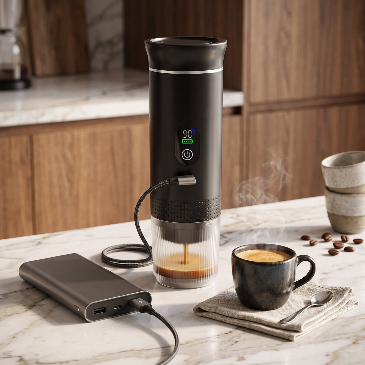 Espresso coffee maker machine with portable wireless design - black 2.0 with bag