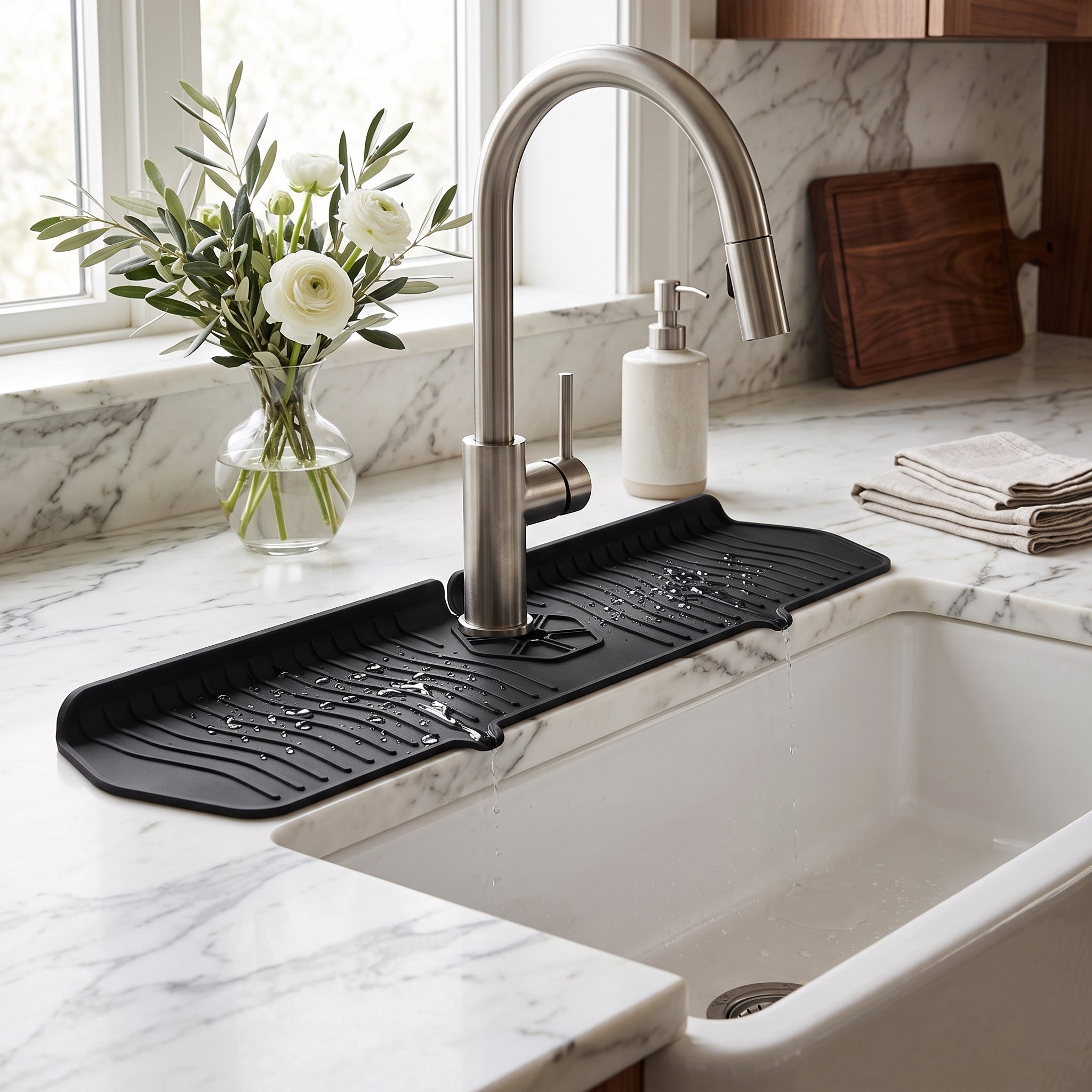 Silicone sink faucet splash guard mat - black 61 cm (24 in)
