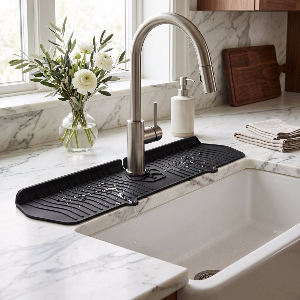 Silicone sink faucet splash guard mat - black 61 cm (24 in)