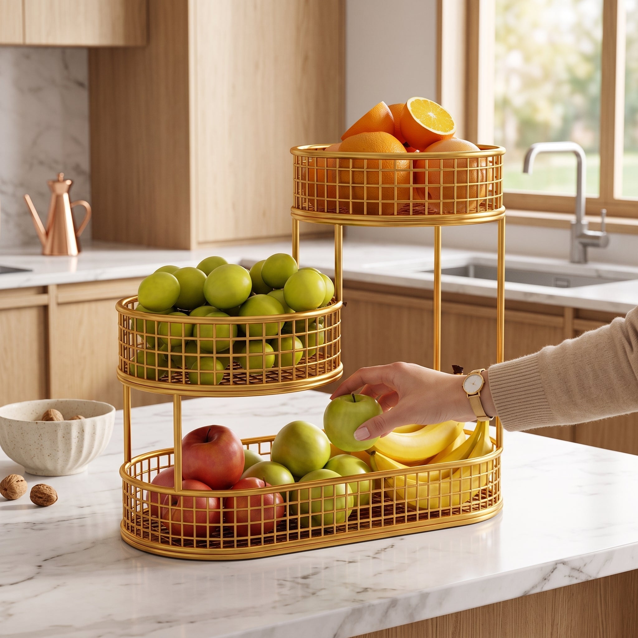 Multi tier stainless steel fruit storage basket