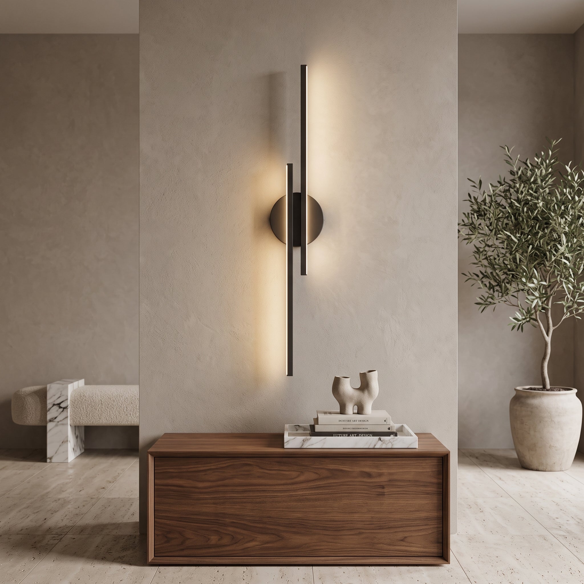 Double head LED wall light fixture - black