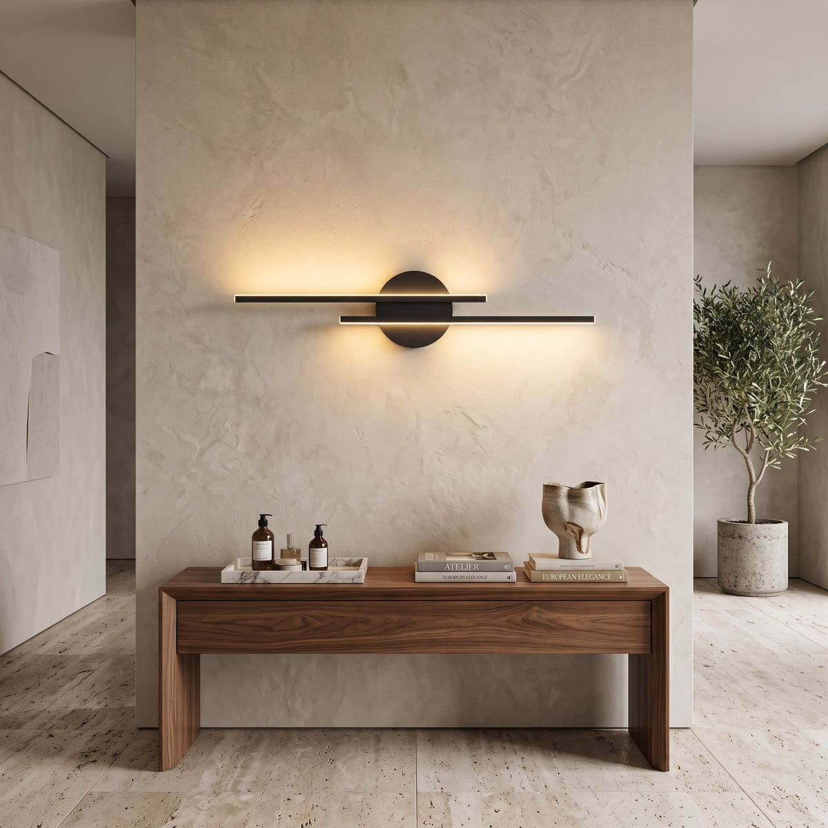 Double head LED wall light fixture - black