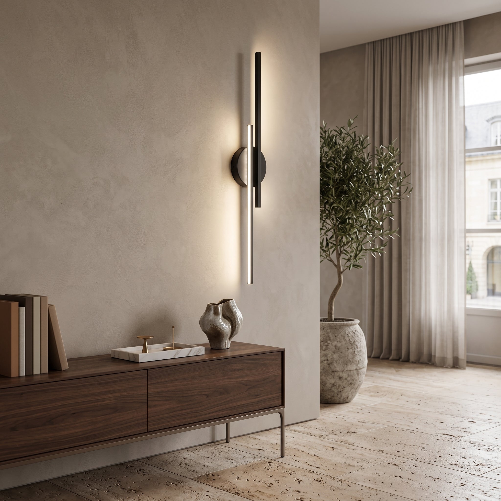 Double head LED wall light fixture - black