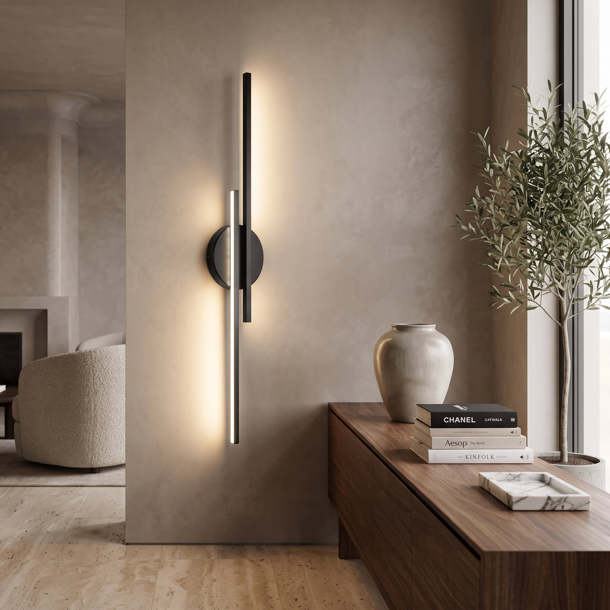 Double head LED wall light fixture - black