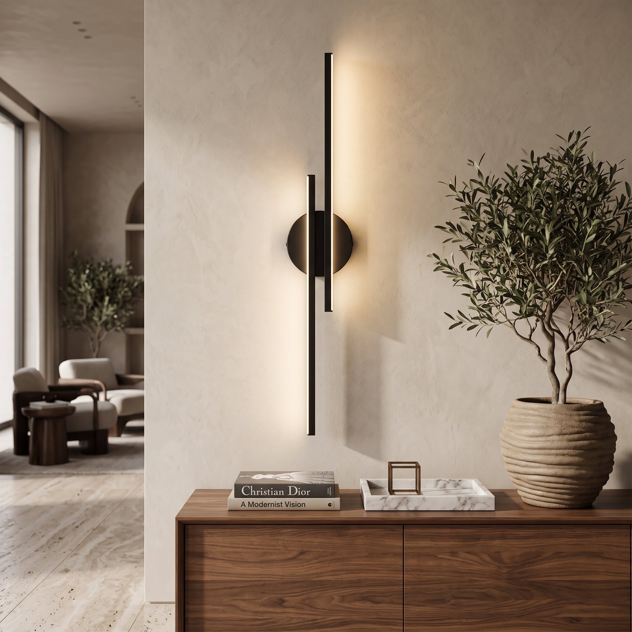 Double head LED wall light fixture - black