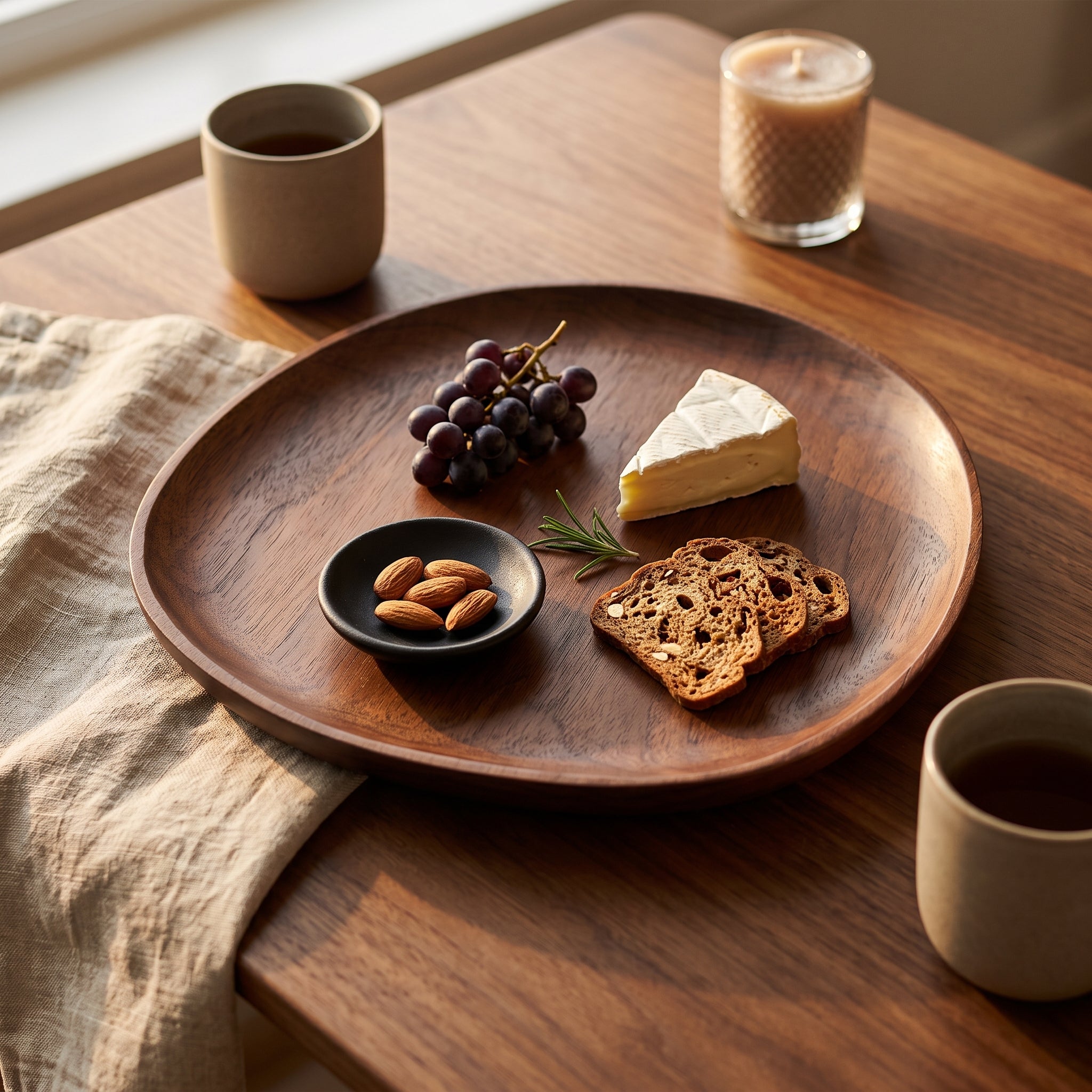 Wooden serving tray with irregular decorative shape