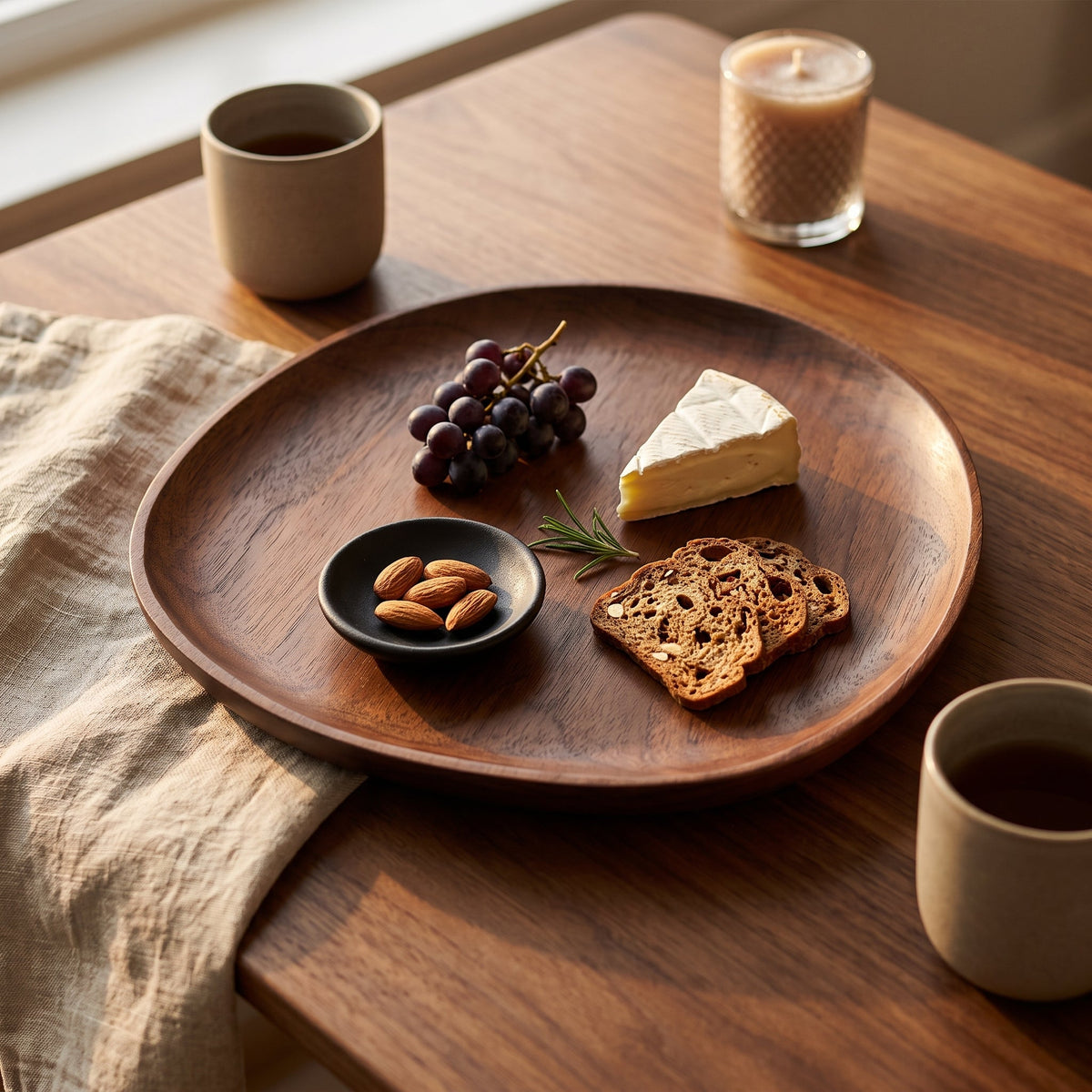 Wooden serving tray with irregular decorative shape