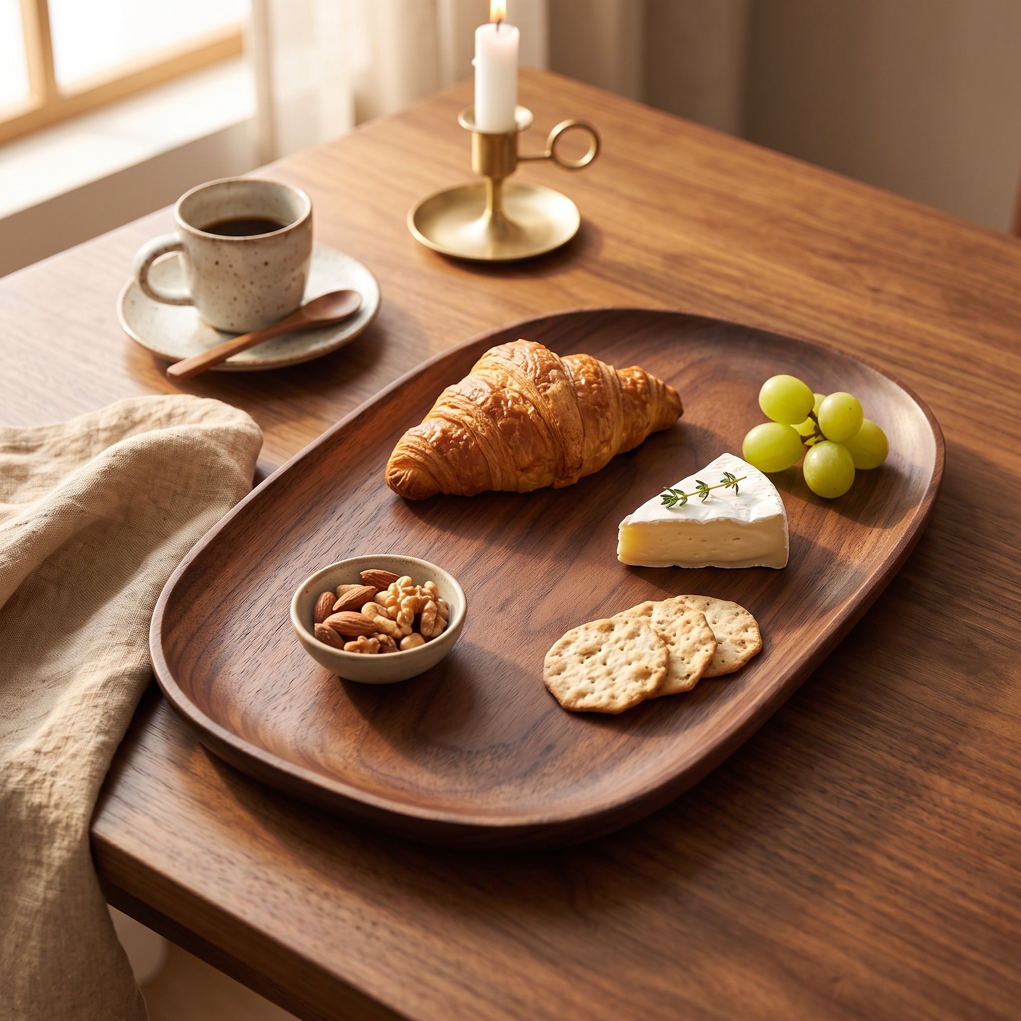 Wooden serving tray with irregular decorative shape