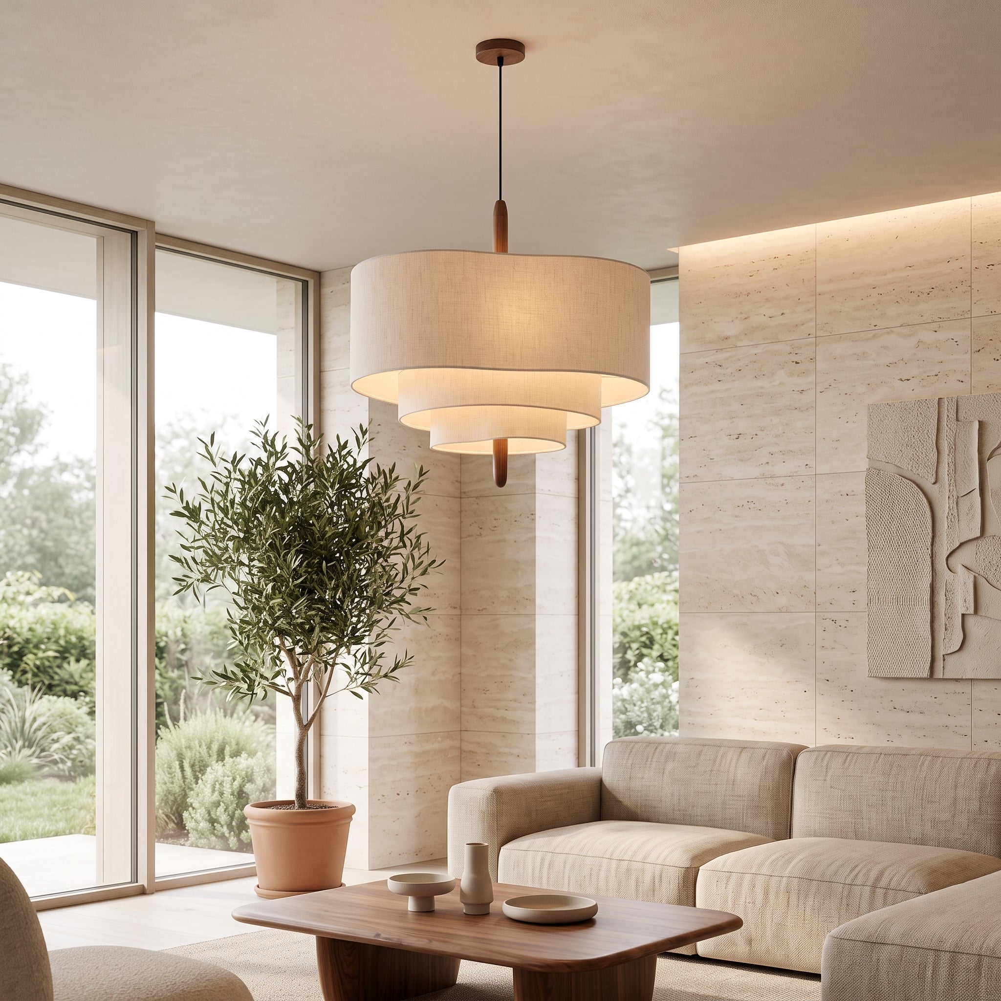 Pendant light with wabi sabi minimalist design - white