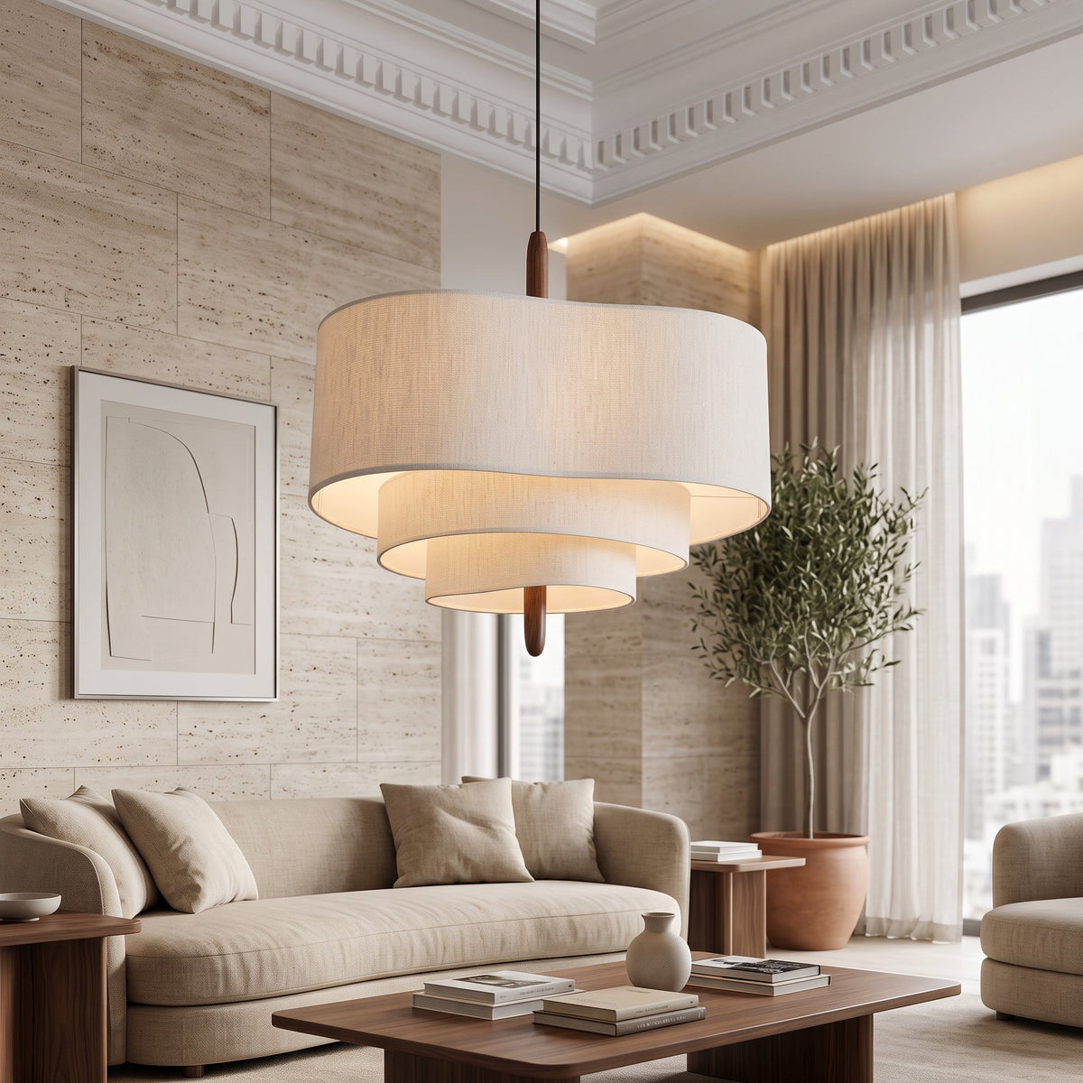 Pendant light with wabi sabi minimalist design - white