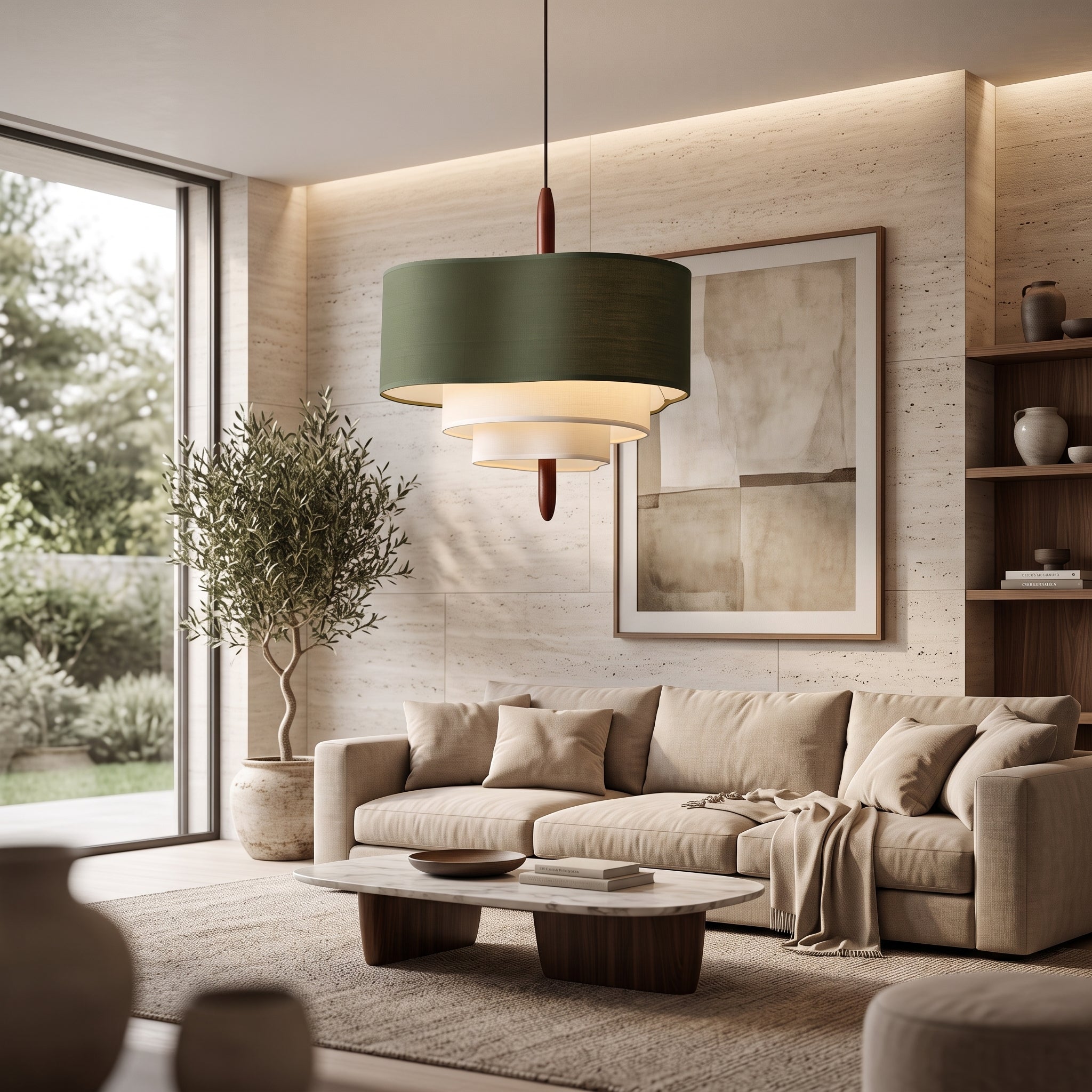 Pendant light with wabi sabi minimalist design - green & white