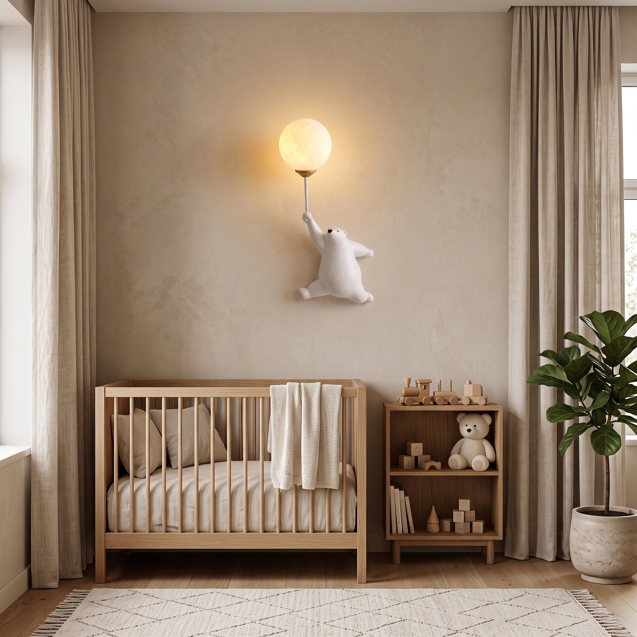 Wall light shaped like polar bear for kids' rooms - white