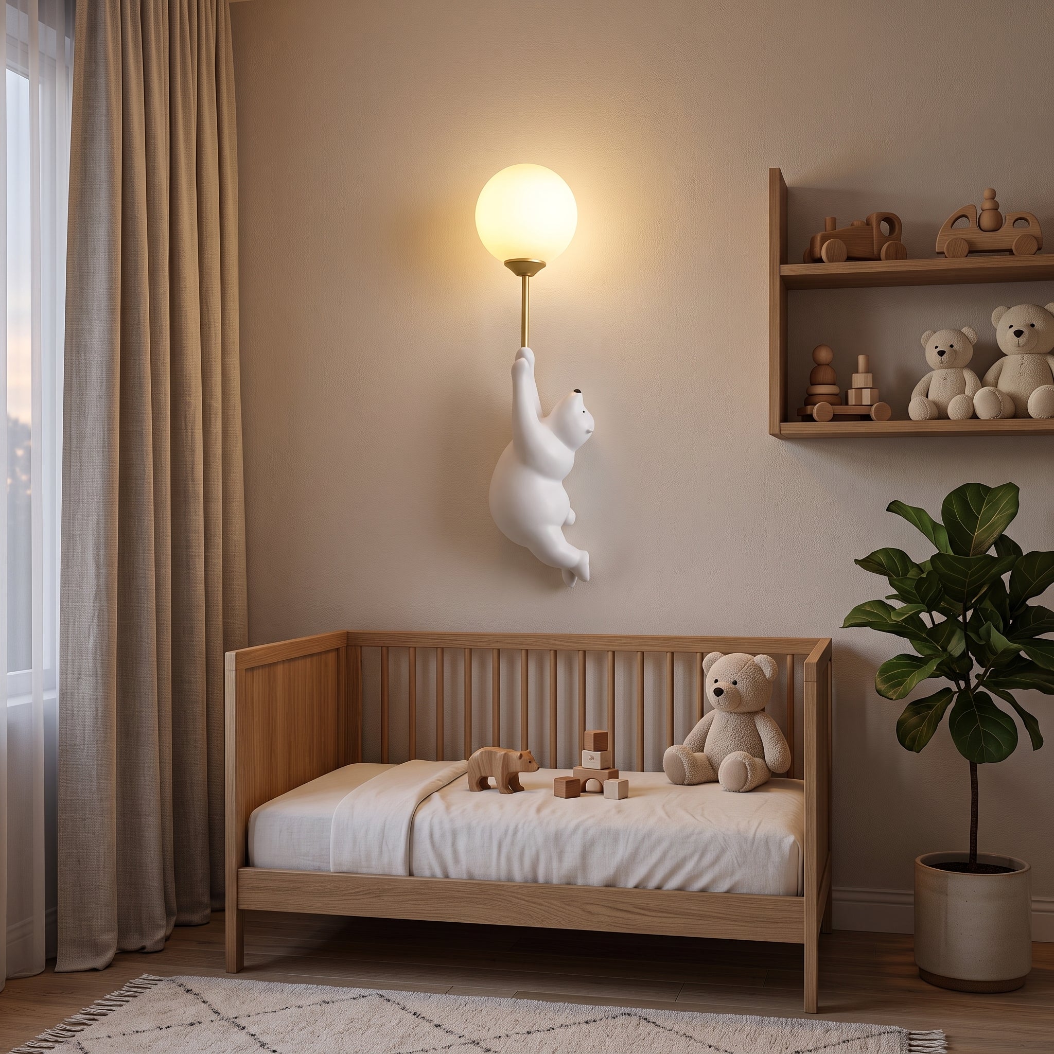 Wall light shaped like polar bear for kids' rooms - white