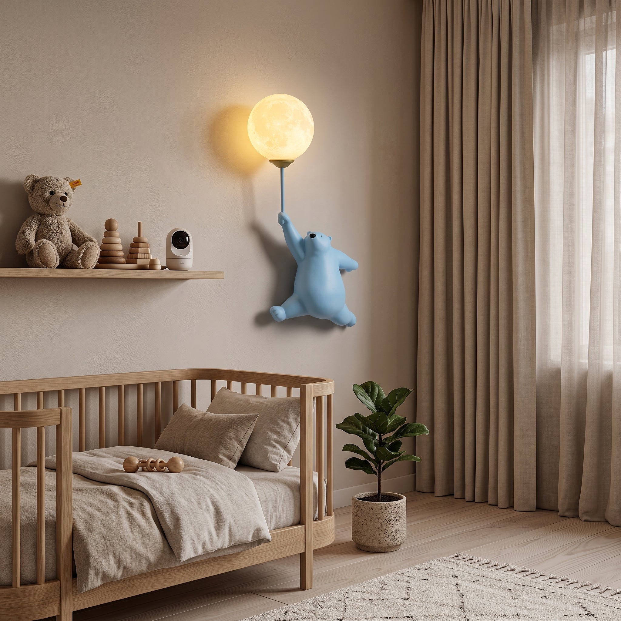 Wall light shaped like polar bear for kids' rooms - blue